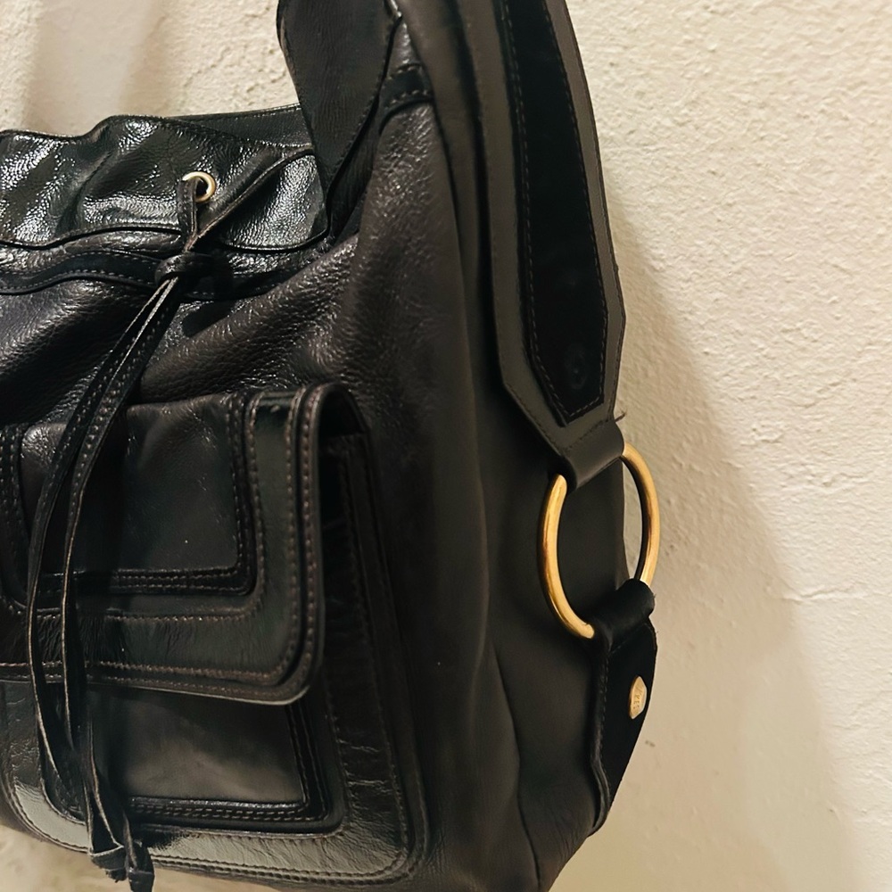 Vintage YSL Yves Saint Laurent Severine Leather Suede Tote Black & Gold ๐ฎ๐น Made - Picture 7 of 14